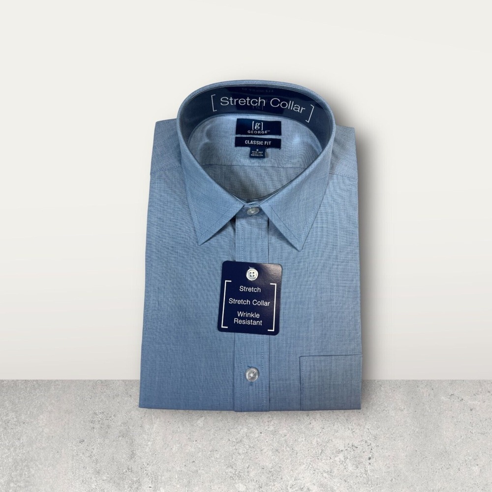 George Mens Dress Shirt‎ Small S Classic Fit Stretch Collar Wrinkle Resist